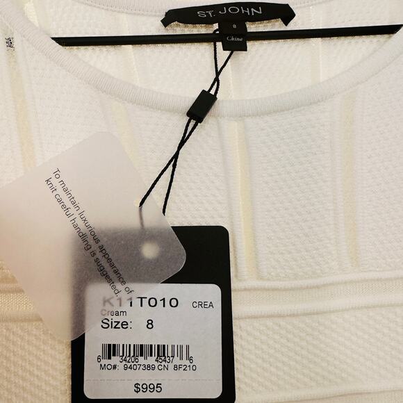 $995 ST JOHN NWT Designer Neutral Cream White Knit Lined Dress – Size 8 - Picture 8 of 10